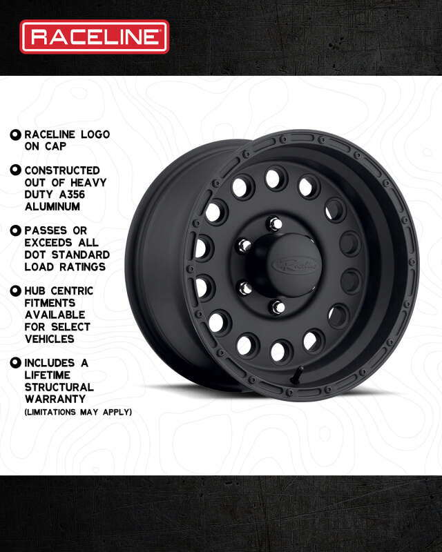 Raceline 887B Rock Crusher 17x9in / 8x170 BP / 0mm Offset / 130.81mm Bore - Satin Black Wheel