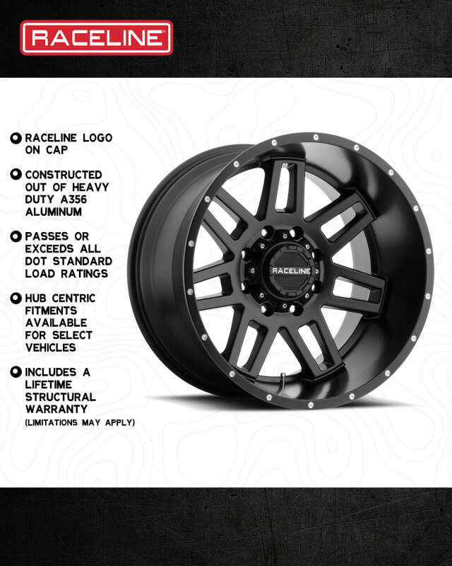 Raceline 931B Injector 16x8in / 8x170 BP / 0mm Offset / 125.2mm Bore - Satin Black Wheel