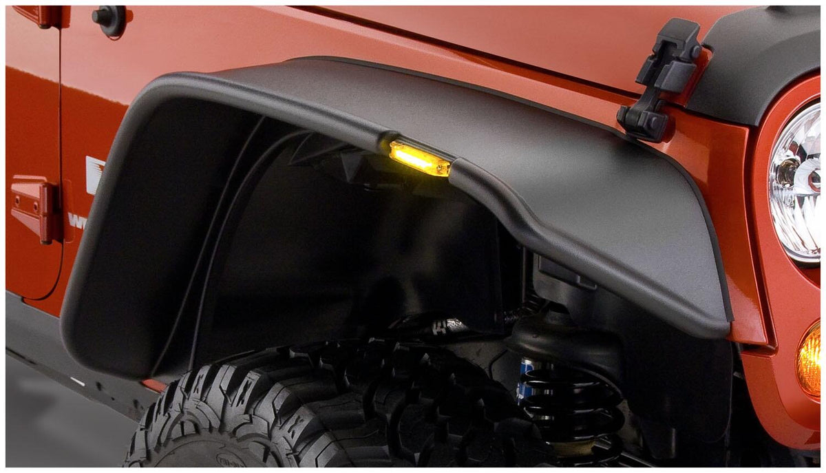 Black Jeep Flat Style Textured Finish Front Fender Flares For 2007-2018 Jeep Wrangler JK Bushwacker