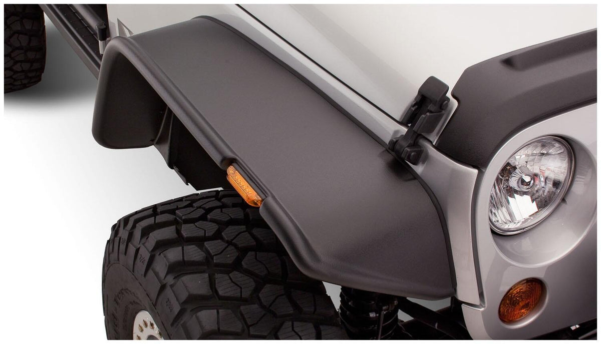Black Jeep Flat Style Textured Finish Front Fender Flares For 2007-2018 Jeep Wrangler JK Bushwacker