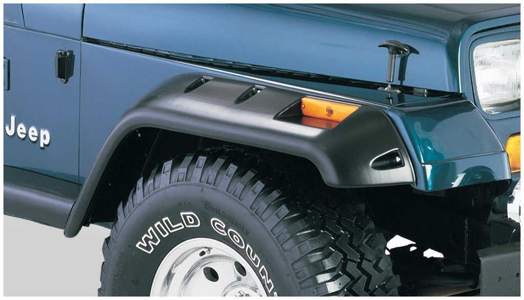 Black Jeep Cutout Style Textured Finish Front Fender Flares For 1987-1995 Jeep Wrangler YJ (Excludes Renegade) Bushwacker