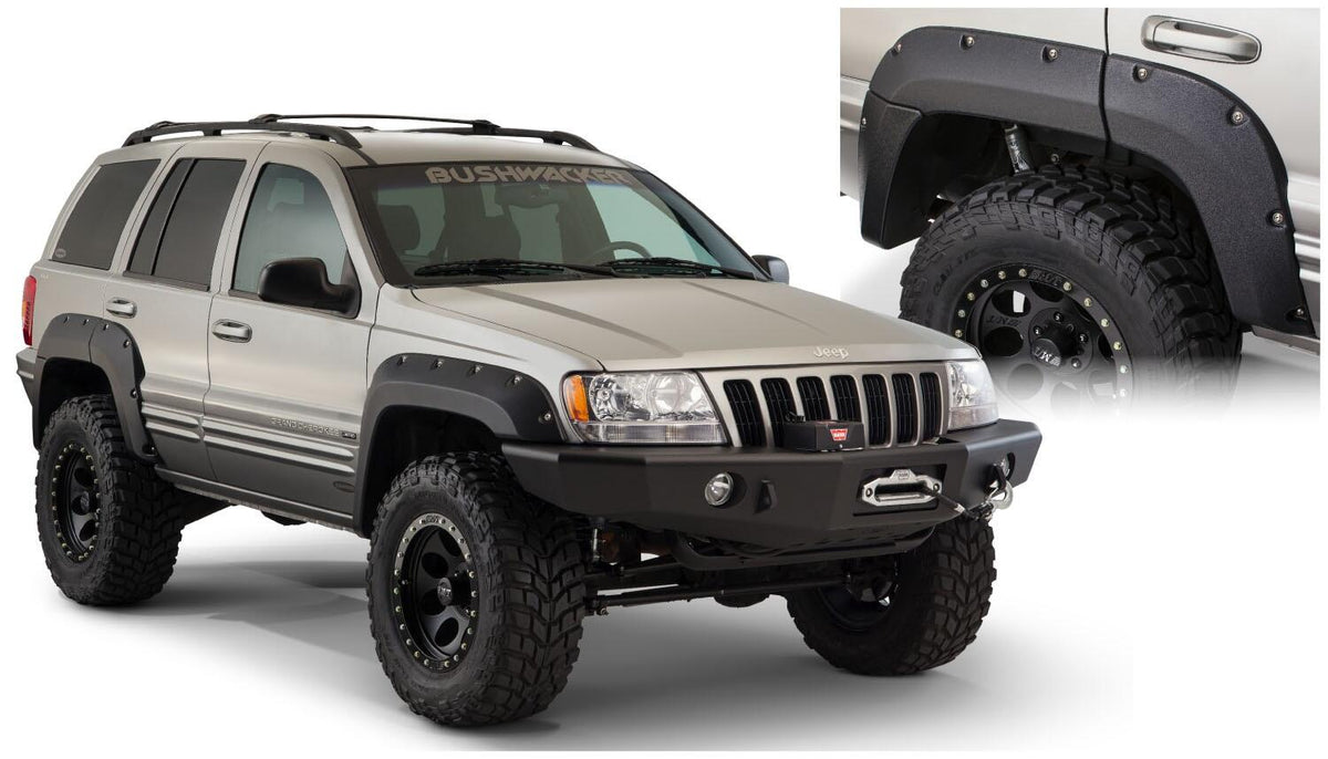 Black Jeep Cutout Style Textured Finish Rear Fender Flares For 1999-2004 Jeep Grand Cherokee Bushwacker