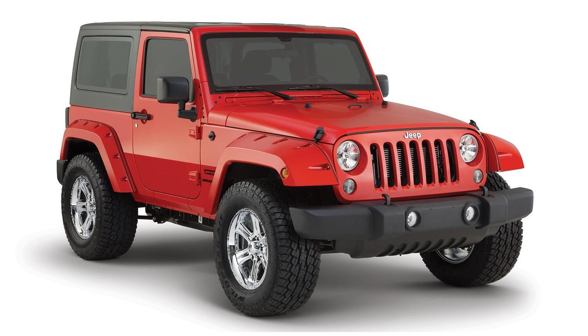 Black Pocket/Rivet Style Smooth Finish Rear Fender Flares For 2007-2018 Jeep Wrangler JK 2-Door Bushwacker