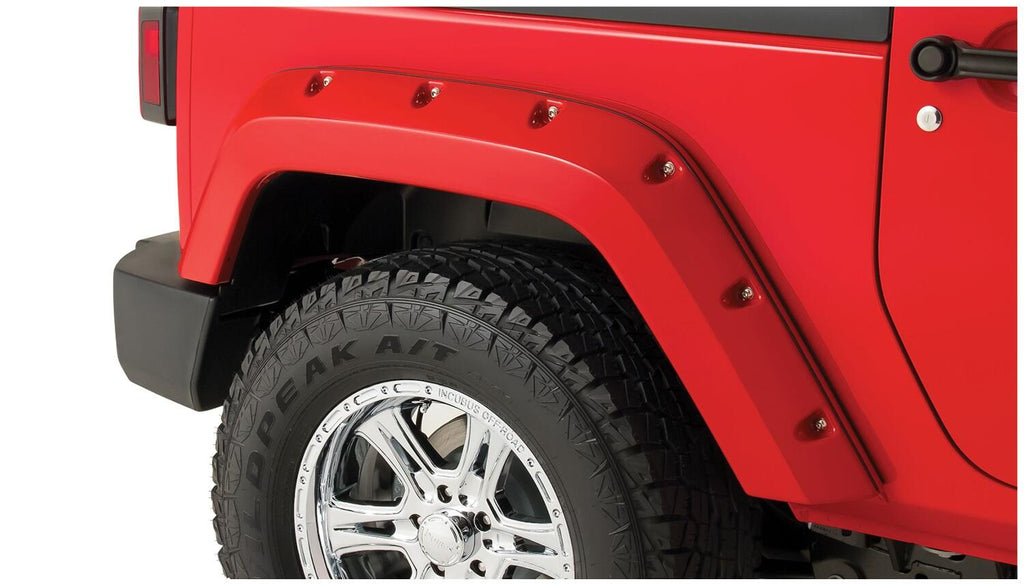 Black Pocket/Rivet Style Smooth Finish Rear Fender Flares For 2007-2018 Jeep Wrangler JK 2-Door Bushwacker