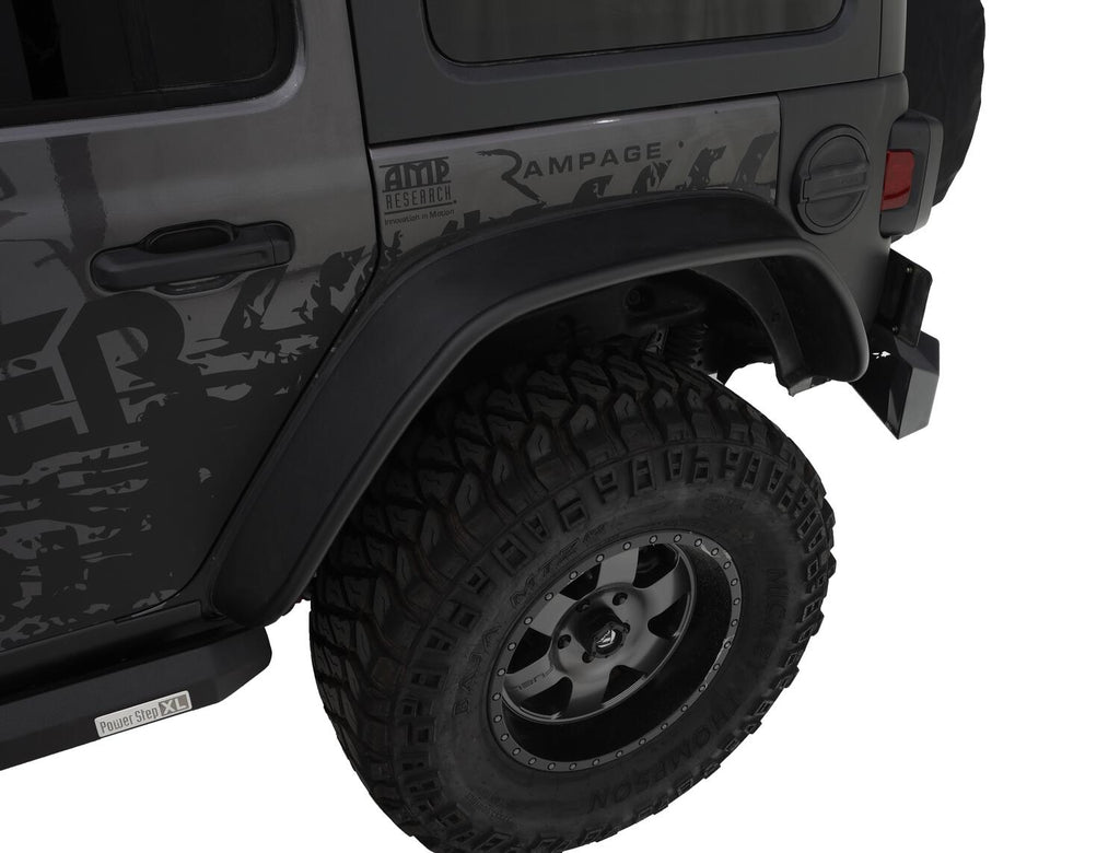 Black Jeep Flat Style Textured Finish Rear Fender Flares For 2018 -2023 Jeep Wrangler JL (Excludes Rubicon) Bushwacker