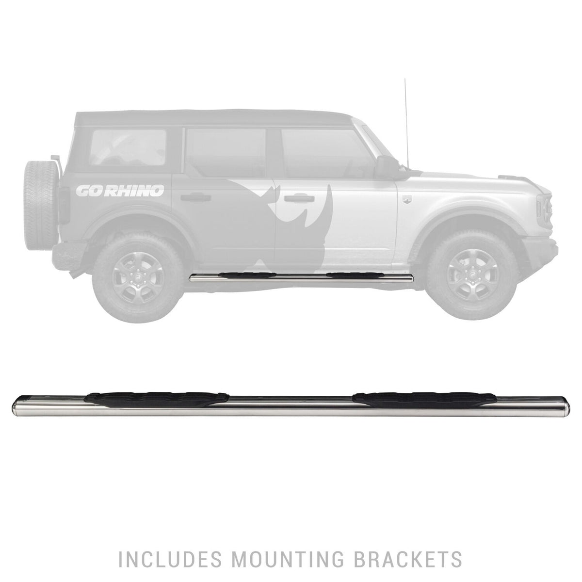 5 Inch 1000 Series Side Steps with Mounting Brackets Kit Polished Stainless Steel 2021-2025 Ford Bronco Go Rhino
