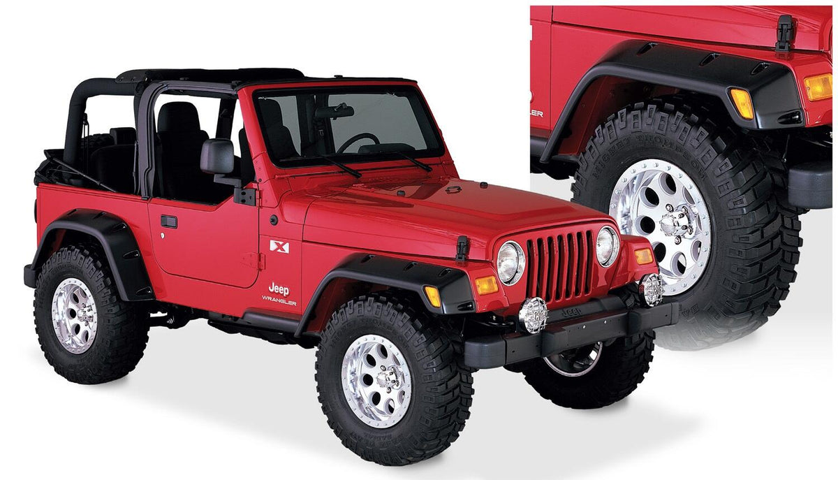 Black Pocket/Rivet Style Textured Finish 4-Piece Fender Flare Set For 1997-2006 Jeep Wrangler TJ Bushwacker