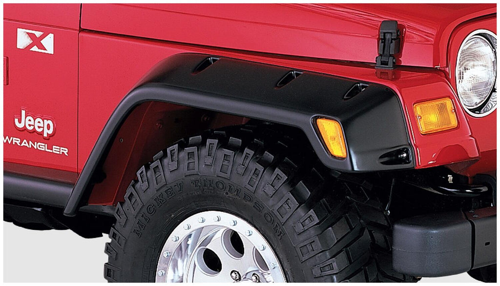 Black Pocket/Rivet Style Textured Finish 4-Piece Fender Flare Set For 1997-2006 Jeep Wrangler TJ Bushwacker