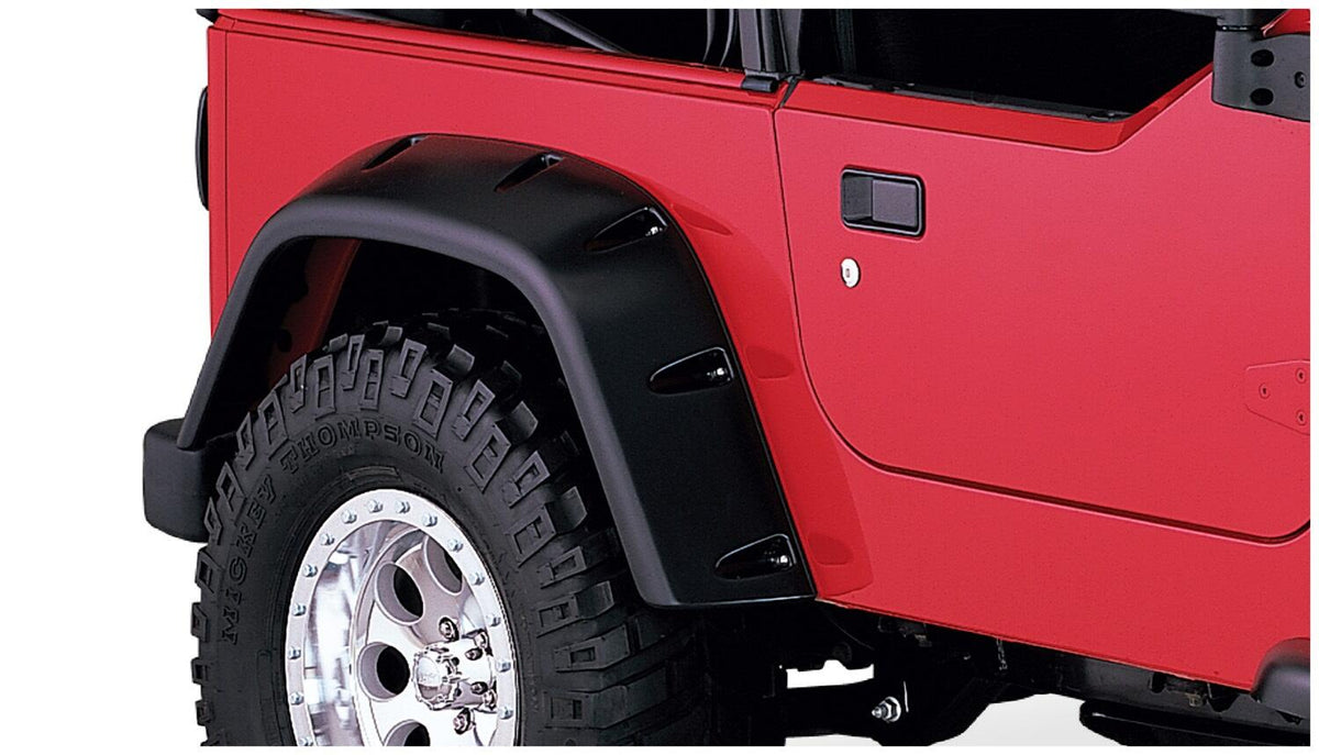 Black Pocket/Rivet Style Textured Finish 4-Piece Fender Flare Set For 1997-2006 Jeep Wrangler TJ Bushwacker