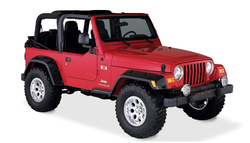 Black Pocket/Rivet Style Textured Finish 4-Piece Fender Flare Set For 1997-2006 Jeep Wrangler TJ Bushwacker