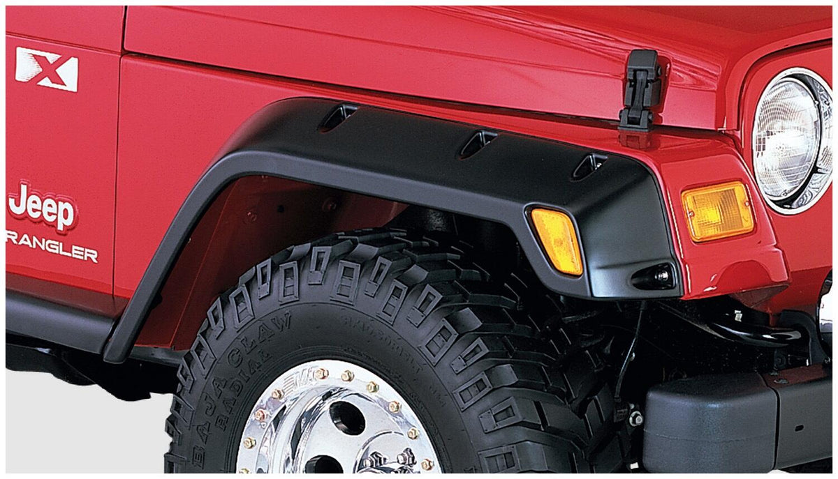 Black Pocket/Rivet Style Textured Finish 4-Piece Fender Flare Set For 1997-2006 Jeep Wrangler TJ Bushwacker