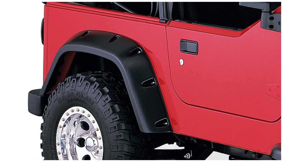 Black Pocket/Rivet Style Textured Finish 4-Piece Fender Flare Set For 1997-2006 Jeep Wrangler TJ Bushwacker