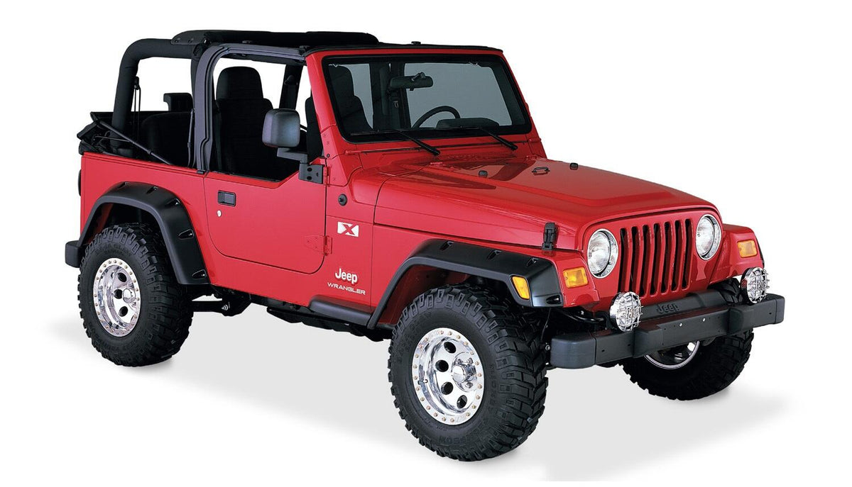 Black Pocket/Rivet Style Textured Finish 4-Piece Fender Flare Set For 1997-2006 Jeep Wrangler TJ Bushwacker