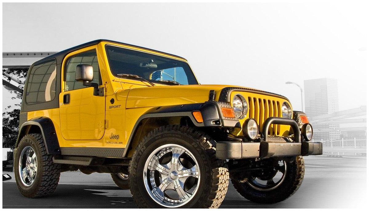 Black Pocket/Rivet Style Textured Finish 4-Piece Fender Flare Set For 1997-2006 Jeep Wrangler TJ Bushwacker