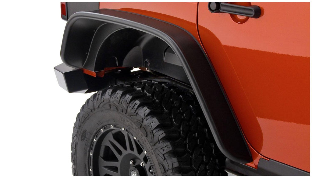 Black Jeep Flat Style Textured Finish 4-Piece Fender Flare Set For 2007-2018 Jeep Wrangler JK Unlimited 4-Door Bushwacker