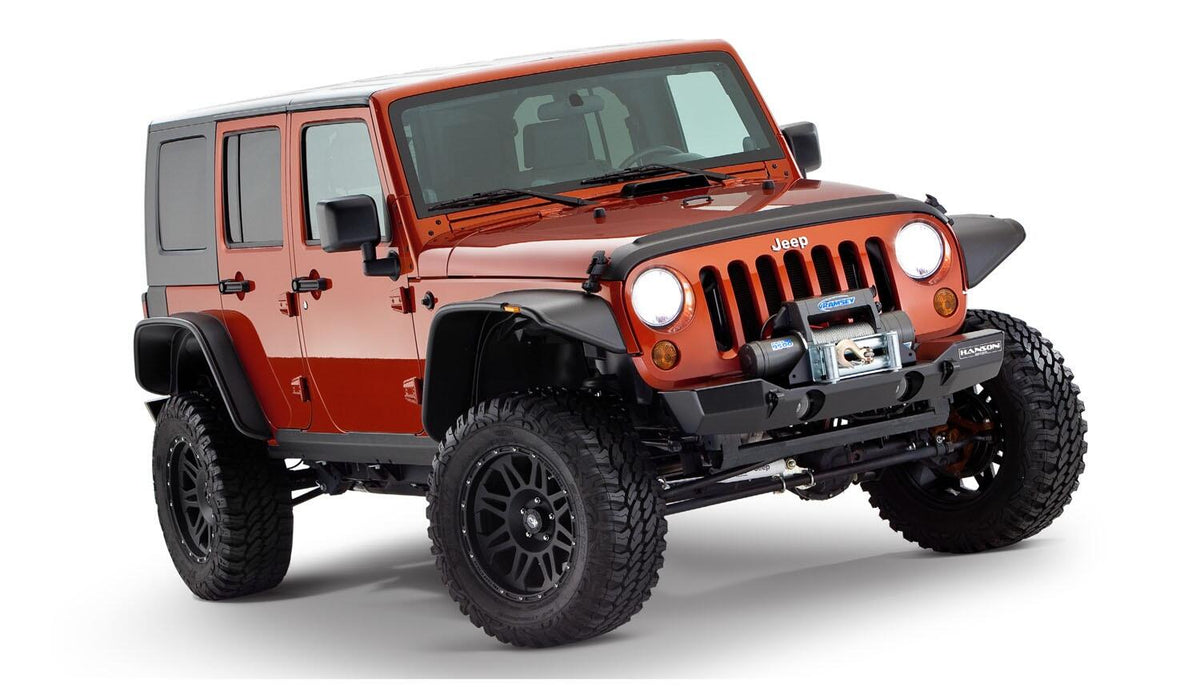 Black Jeep Flat Style Textured Finish 4-Piece Fender Flare Set For 2007-2018 Jeep Wrangler JK Unlimited 4-Door Bushwacker