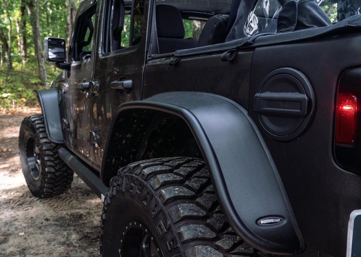 Black Jeep Flat Style Textured Finish 4-Piece Fender Flare Set For 2018-2023 Jeep Wrangler JL (All Models) Bushwacker