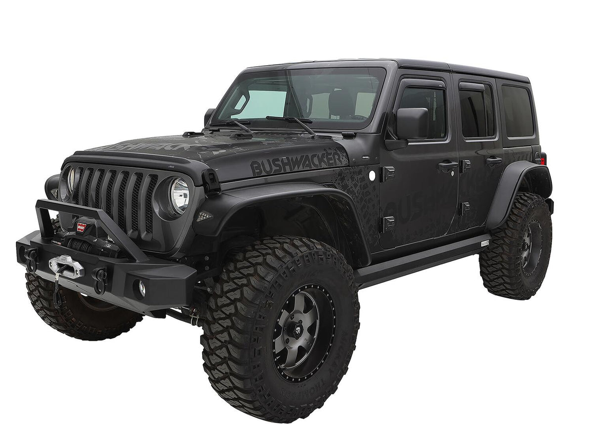 Black Jeep Flat Style Textured Finish 4-Piece Fender Flare Set For 2018-2023 Jeep Wrangler JL (All Models) Bushwacker