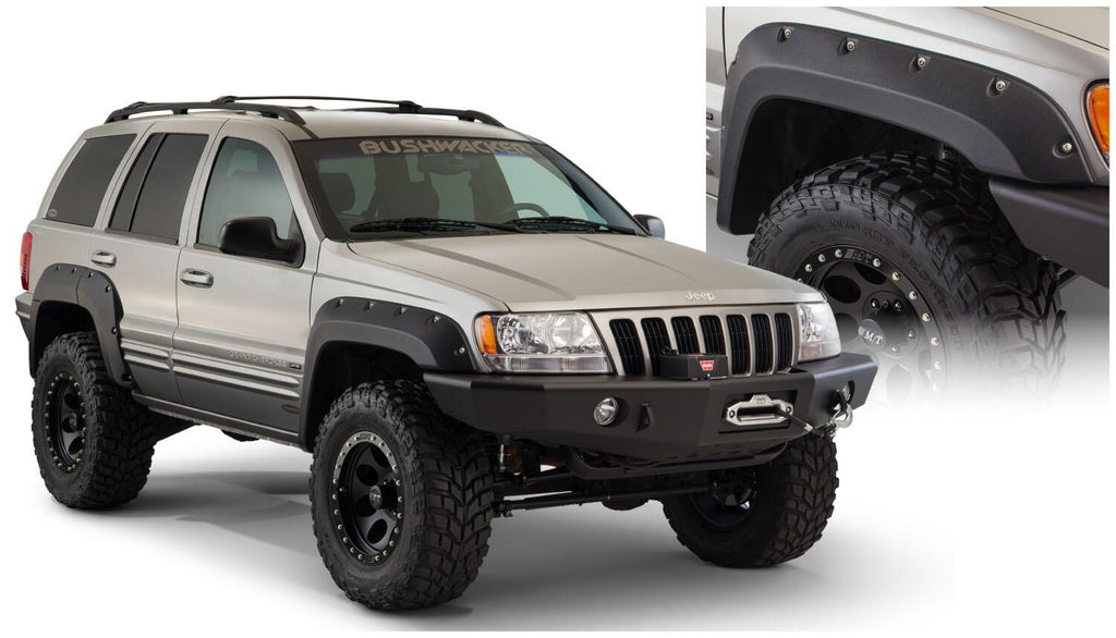 Black Jeep Cutout Style Textured Finish 4-Piece Fender Flare Set For 1999-2004 Jeep Grand Cherokee Bushwacker