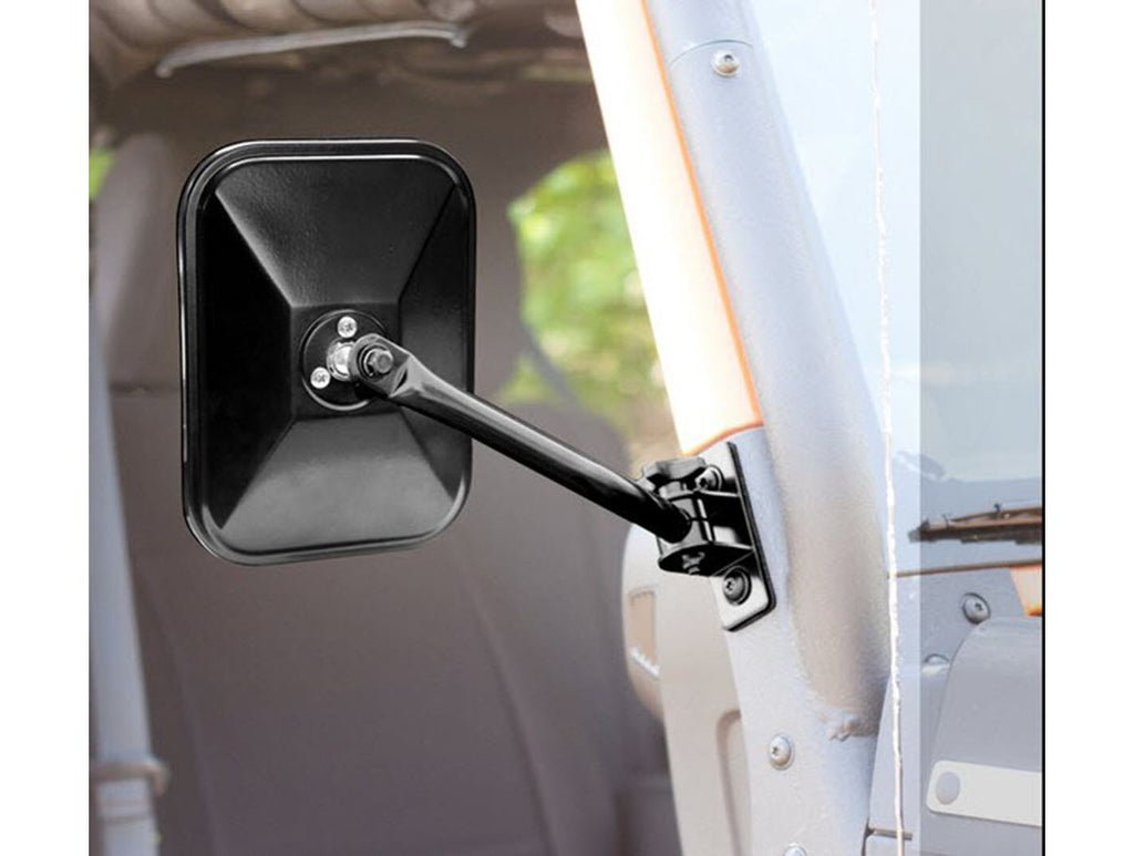 Quick Release Mirror Rectangular Black 97-18 Jeep Wrangler Rugged Ridge
