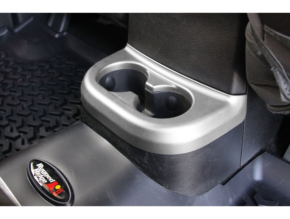 Cup Holder Trim Brushed Silver 2nd Row 11-18 Jeep Wrangler JK Rugged Ridge