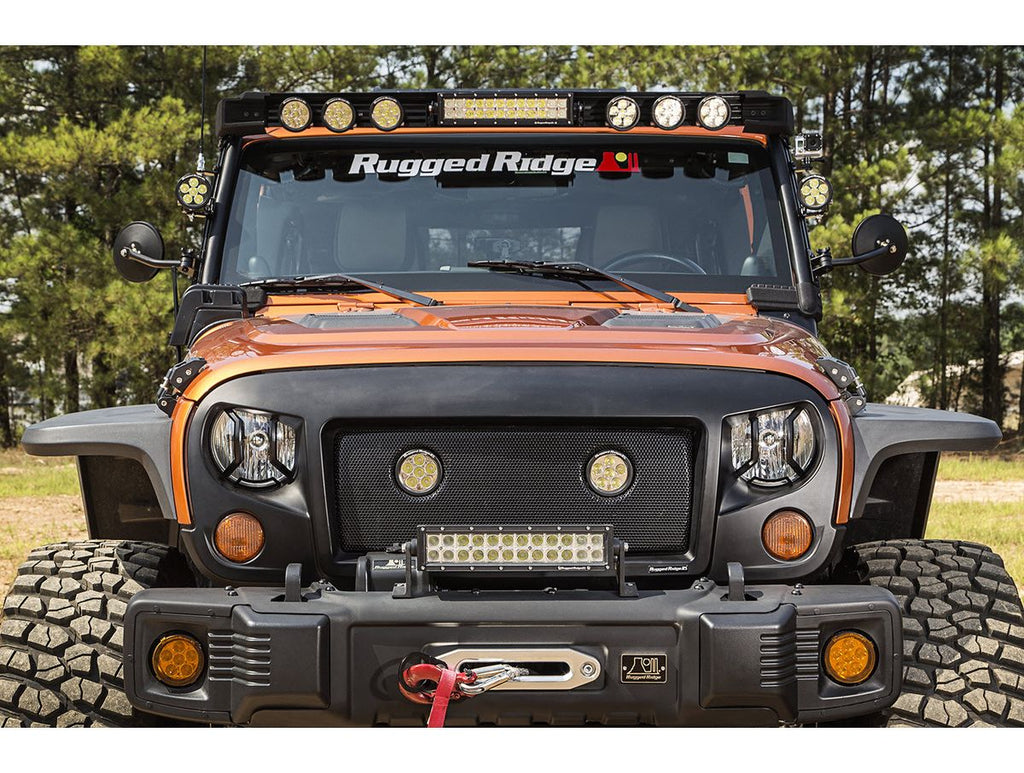 Elite Euro Guard Kit Headlight Textured Black 07-18 Wrangler JK/JKU Rugged Ridge