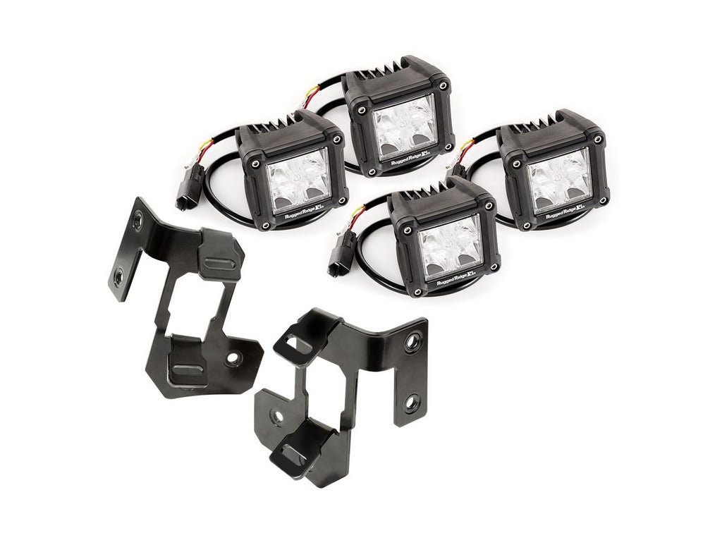 Light Kit A-Pillar Mounted Black Dual Cube Incl. 4 3 in. Square Dual Beam LED Lights 07-18 Wrangler JK Rugged Ridge