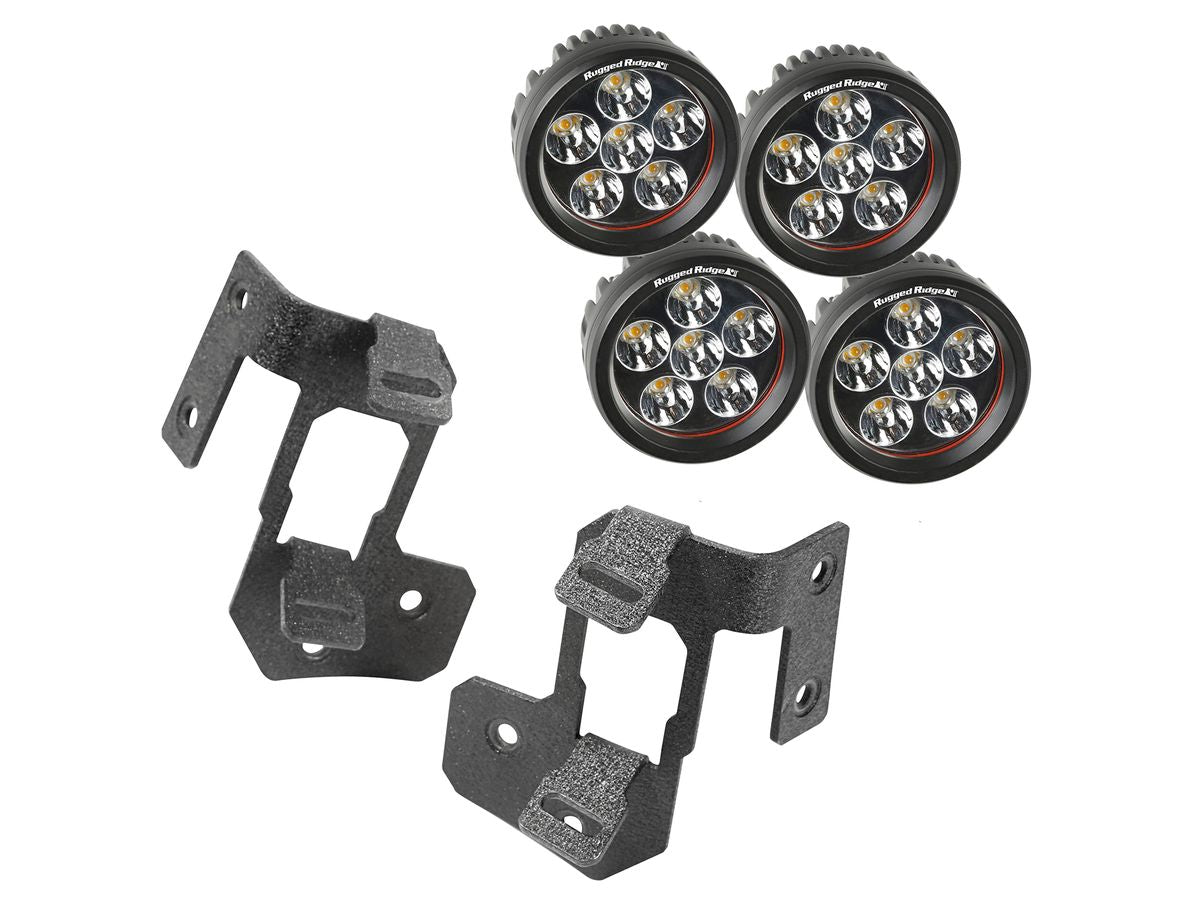 Light Mount Kit A-Pillar Textured Black Round LED 07-18 Wrangler Rugged Ridge