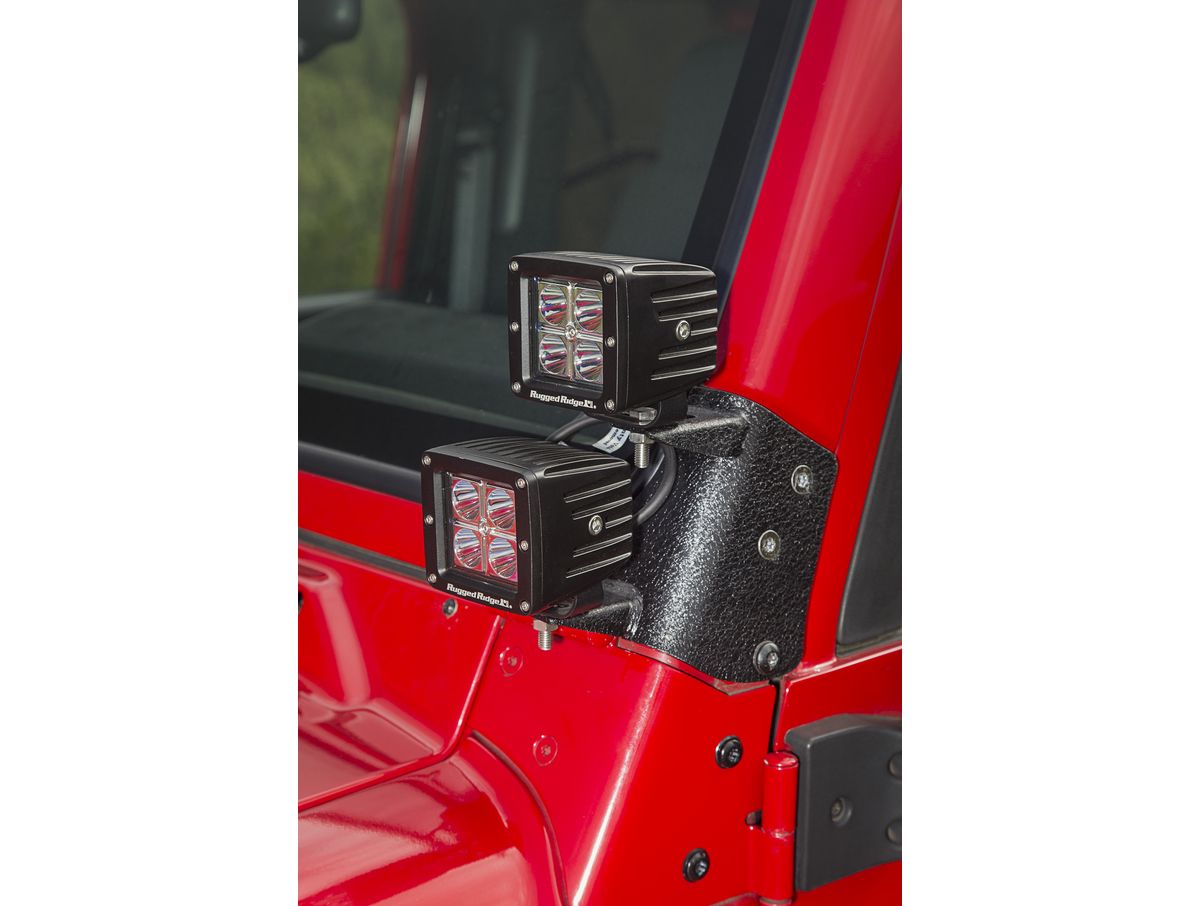 This Dual A-Pillar Light Mount from Rugged Ridge Fits 97-06 Jeep Wrangler TJ/Lj. Rugged Ridge