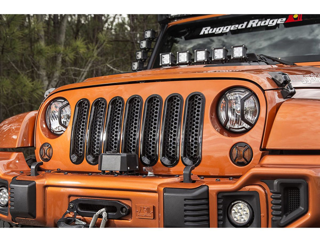Grille Insert Kit Perforated Black 07-18 Jeep Wrangler Rugged Ridge