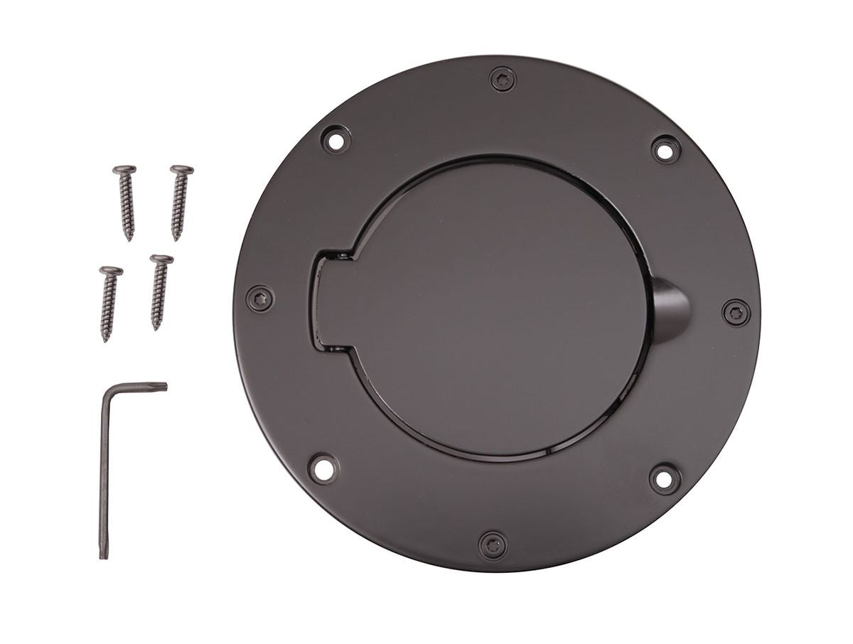 Gas Cap Door Non-Locking Aluminum Black Finish 97-06 Jeep Wrangler TJ Rugged Ridge