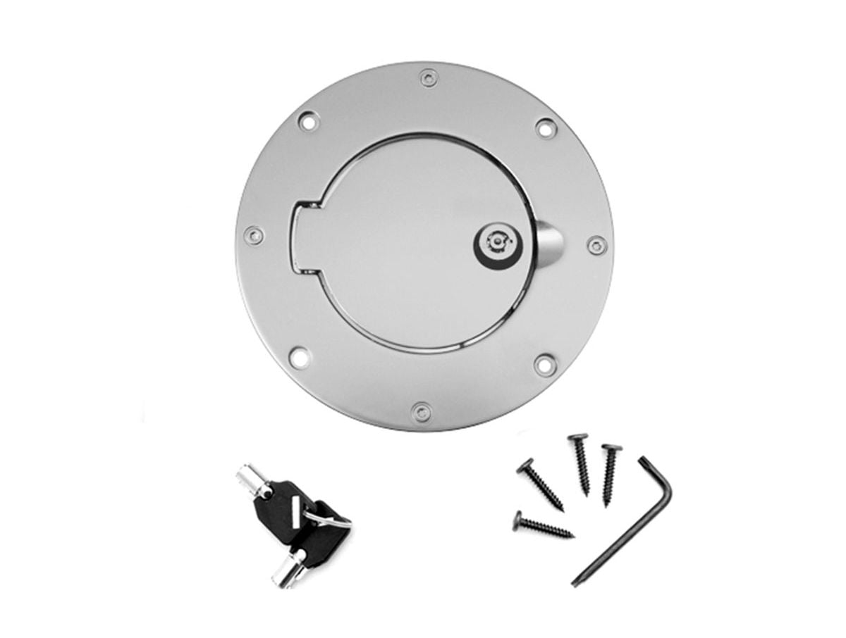 Fuel Hatch Cover Locking Brushed Aluminum 97-06 Jeep Wrangler TJ Rugged Ridge