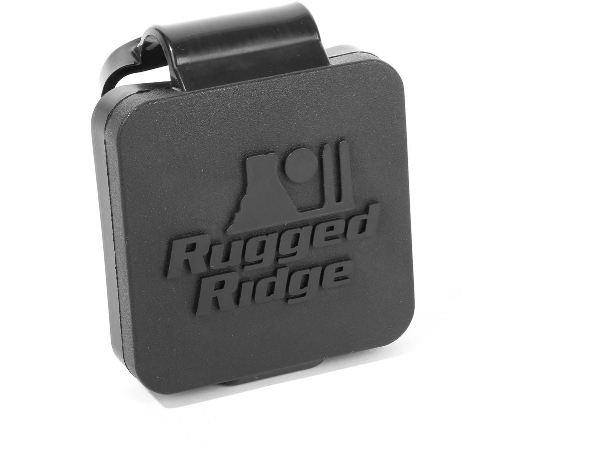 Trailer Hitch Plug 2 Inch Receiver Black Rugged Ridge Logo Rugged Ridge
