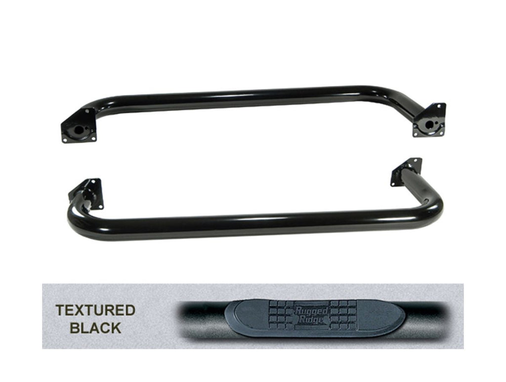 Tube Side Step Kit Round 3 Inch Textured Black 97-06 Jeep Wrangler TJ Rugged Ridge