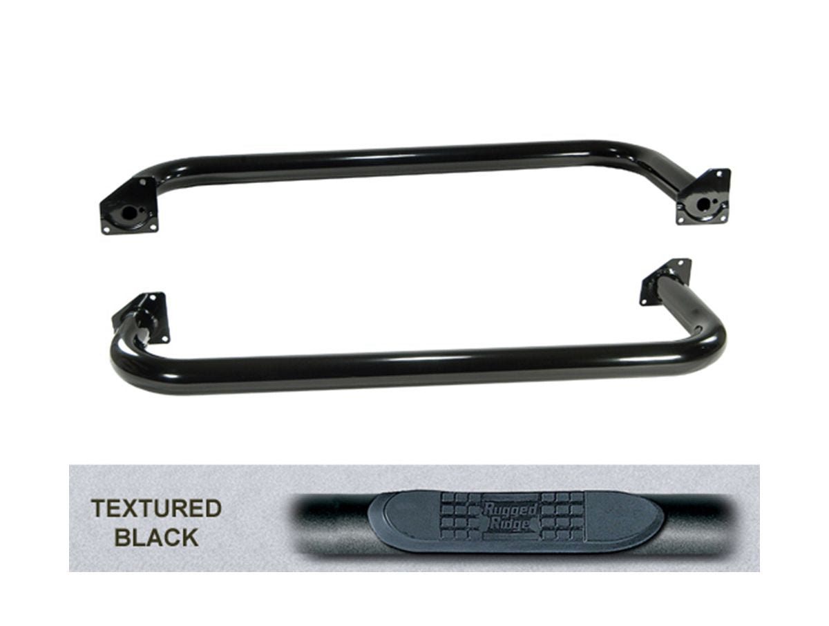 Tube Side Step Kit Round 3 Inch Textured Black 97-06 Jeep Wrangler TJ Rugged Ridge