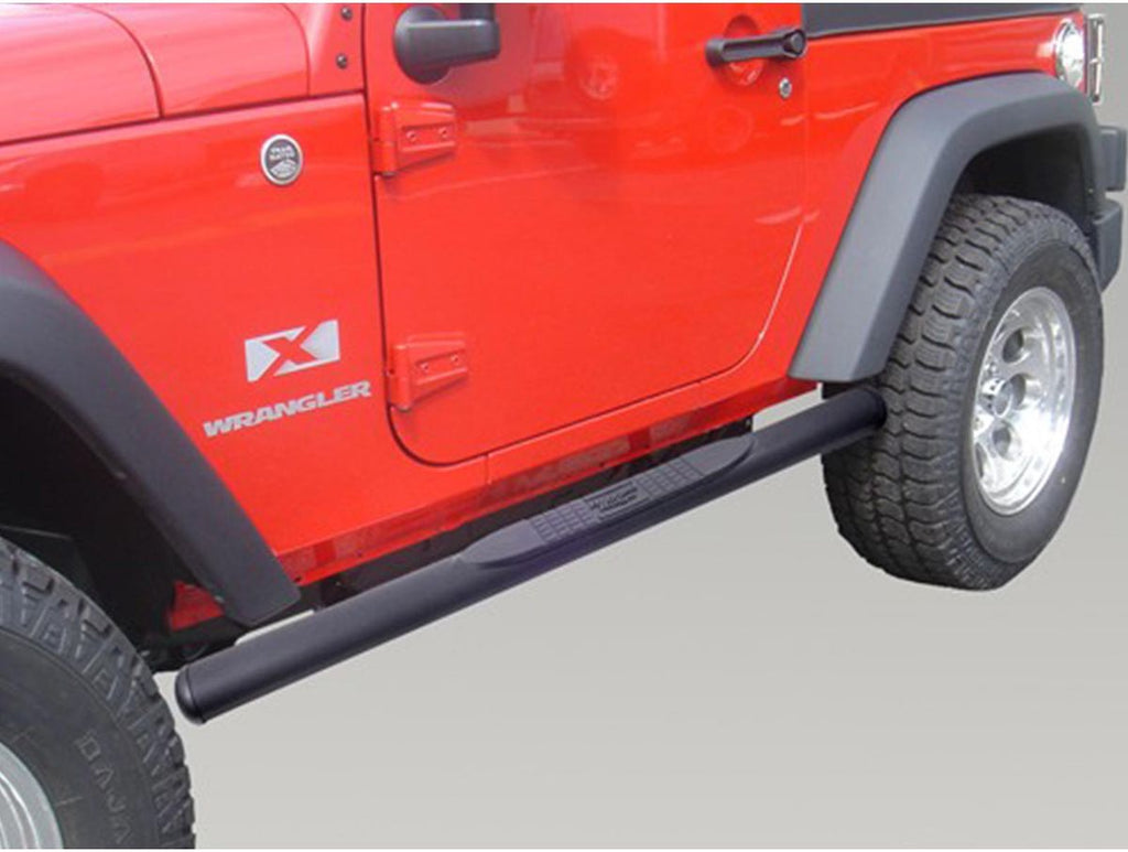 Tube Side Step Kit Oval 4.25 Inch Black 07-18 Wrangler JK 2 Door Rugged Ridge