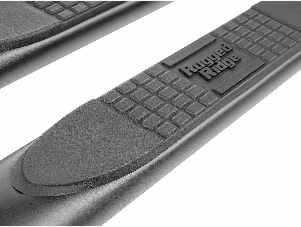 Side Step 4 Inch Oval Black 18-Present Wrangler Unlimited JLU 4 Door Rugged Ridge
