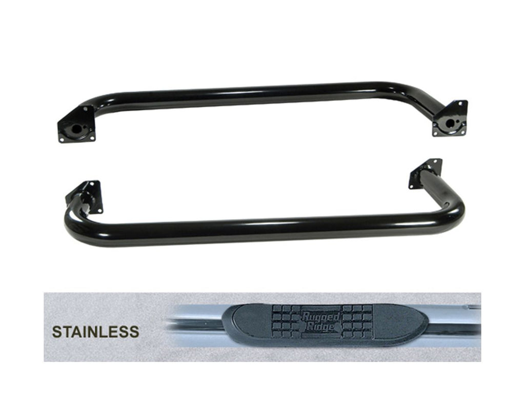 Tube Side Step Kit Round 3 Inch Stainless Steel 87-95 Wrangler YJ Rugged Ridge