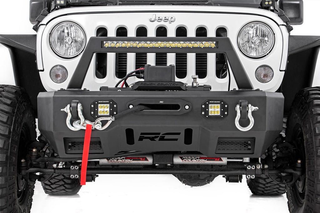 Jeep Front Stubby LED Winch Bumper w/Hoop Chrome Series JK, JL, Gladiator JT Rough Country