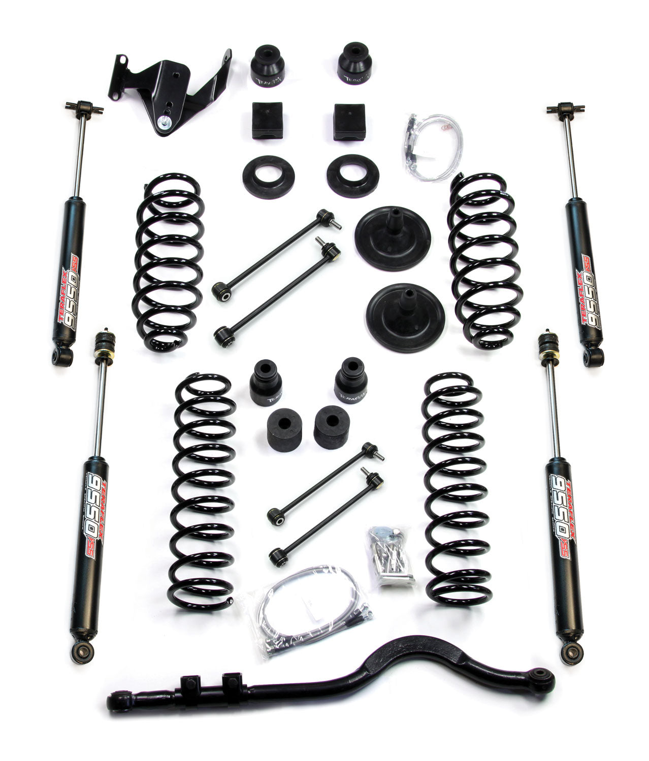 07-18 Wrangler JK 4 Door 4 Inch Coil Spring Base Lift Kit w/ Front Track Bar & 9550 VSS Twin-Tube TeraFlex