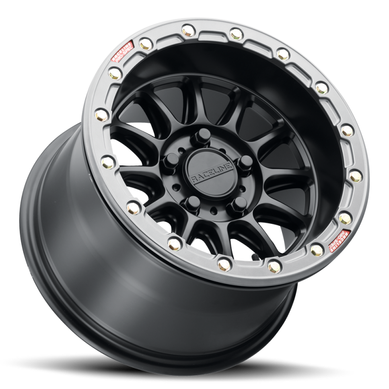 Raceline A14BG Alpha 15x10in/4x156 BP/10mm Offset/132.5mm Bore- Blk & Gunmetal Ring Beadlock Wheel