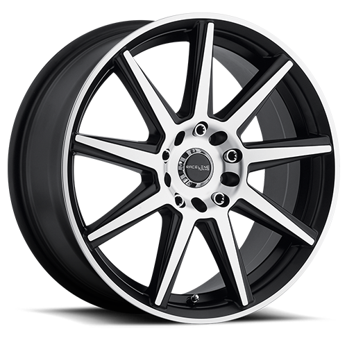 Aluminum Wheels 18x7.5 Storm 144M Machined Spoke-Machined Outer Lip Satin Black 42 Offset 5 on 112/5 on 120 Bolt Pattern 74.1 Bore Raceline
