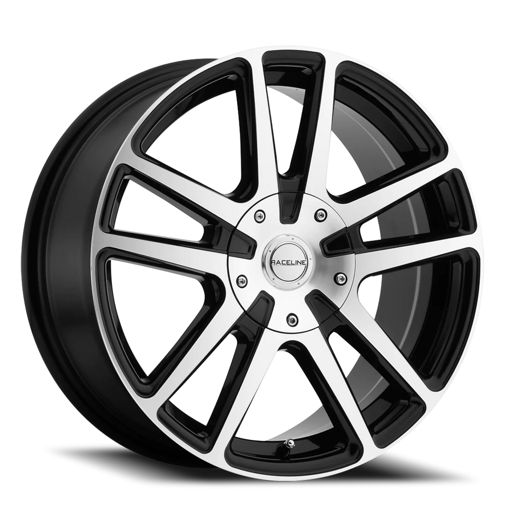 Aluminum Wheels 16x7 Encore 145M Machined Spoke-Machined Outer Lip Black Split Spoke 40 Offset 5 on 112/5 on 120 Bolt Pattern 74.1 Bore Raceline