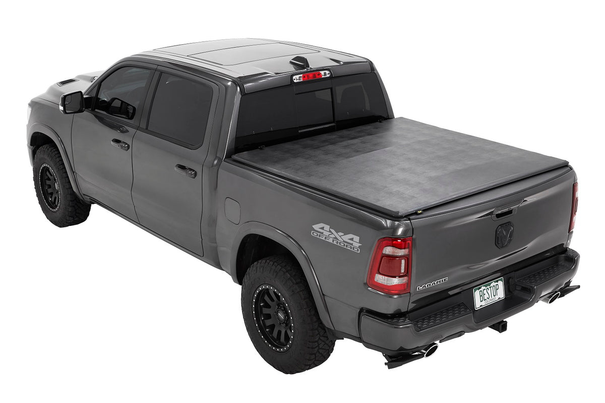 EZ-Fold Soft Tri-Fold Tonneau Cover For Ram 2019-2024 1500 Black Tailgate Spoiler Not Included Bestop