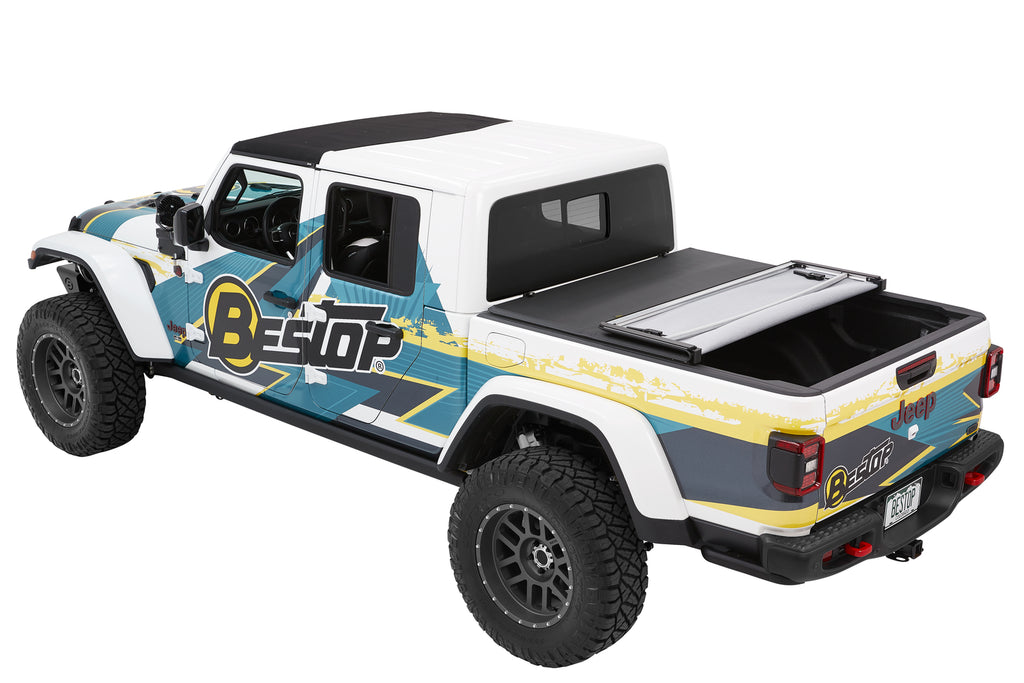EZ-Fold Soft Tri-Fold Tonneau Cover For Jeep 2020-2024 Gladiator Black Diamond Tailgate Spoiler Not Included Bestop