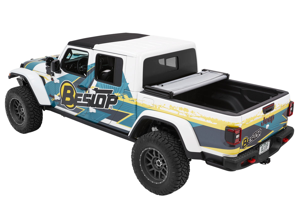 EZ-Fold Soft Tri-Fold Tonneau Cover For Jeep 2020-2024 Gladiator Black Diamond Tailgate Spoiler Not Included Bestop