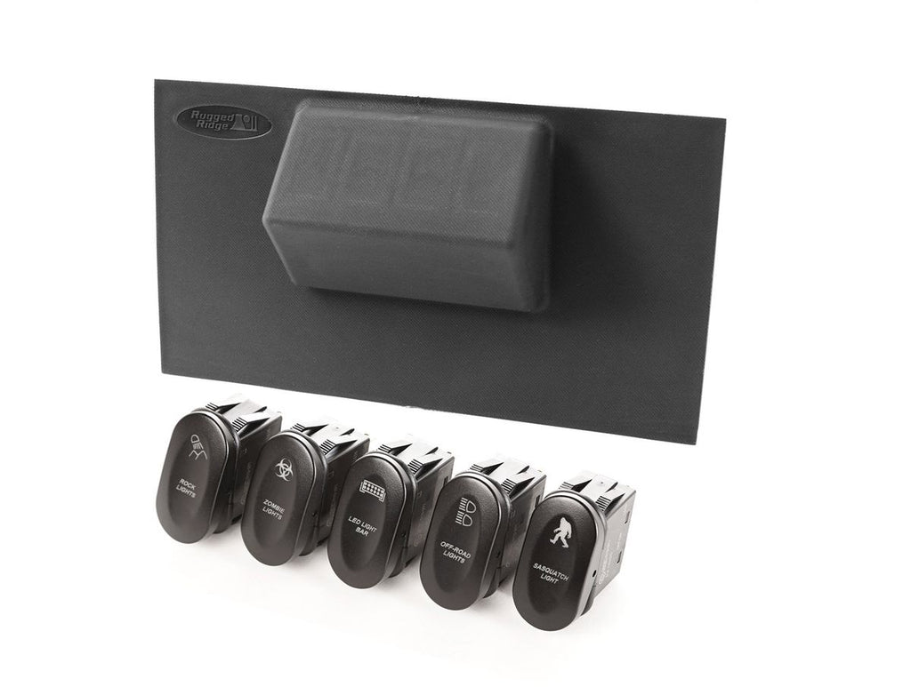 Switch Panel Kit Lower 4 Etched Switches 07-10 Jeep Wrangler JK Rugged Ridge