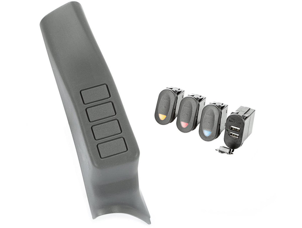 Switch Pod Kit A-Pillar 3 Switch Dual USB Connector 07-10 Wrangler Rugged Ridge