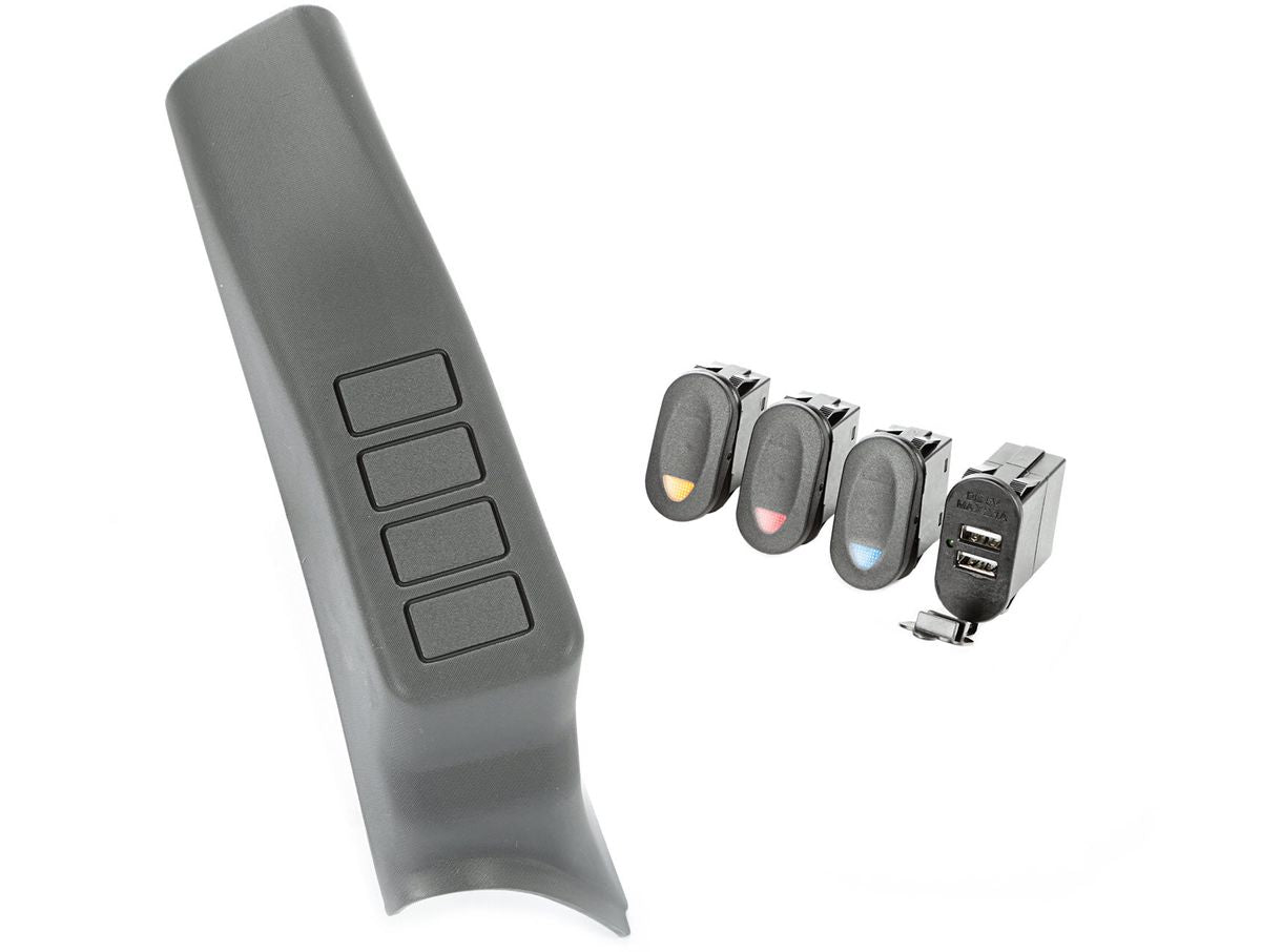 Switch Pod Kit A-Pillar 3 Switch Dual USB Connector 07-10 Wrangler Rugged Ridge
