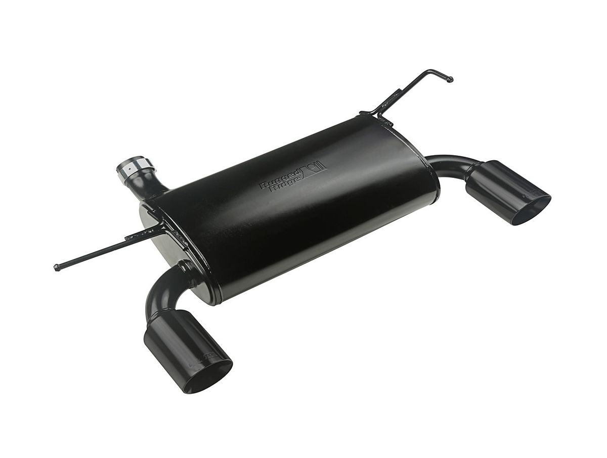 This Black Axle-back Exhaust System from Rugged Ridge Fits 07-18 Jeep Wrangler. Rugged Ridge